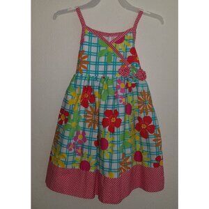 Marmellata Floral Toddler Girl Dress 4T Blue Plaid Red Yellow Pink Green Flowers